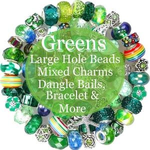 GREEN LG HOLE BEADS & Pandora Style Bracelet Charms & more DIY Jewelry Bundle